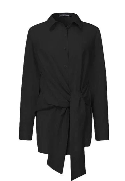Collared Blouse with Adjustable Tie Belt for Women