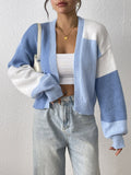 Color-Block Cardigan with Ribbed Cuffs for Women