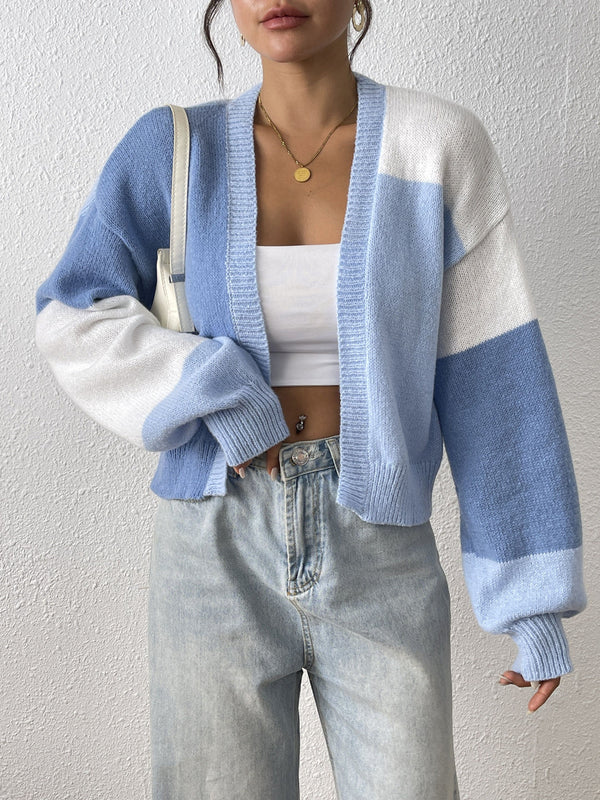 Color-Block Cardigan with Ribbed Cuffs for Women