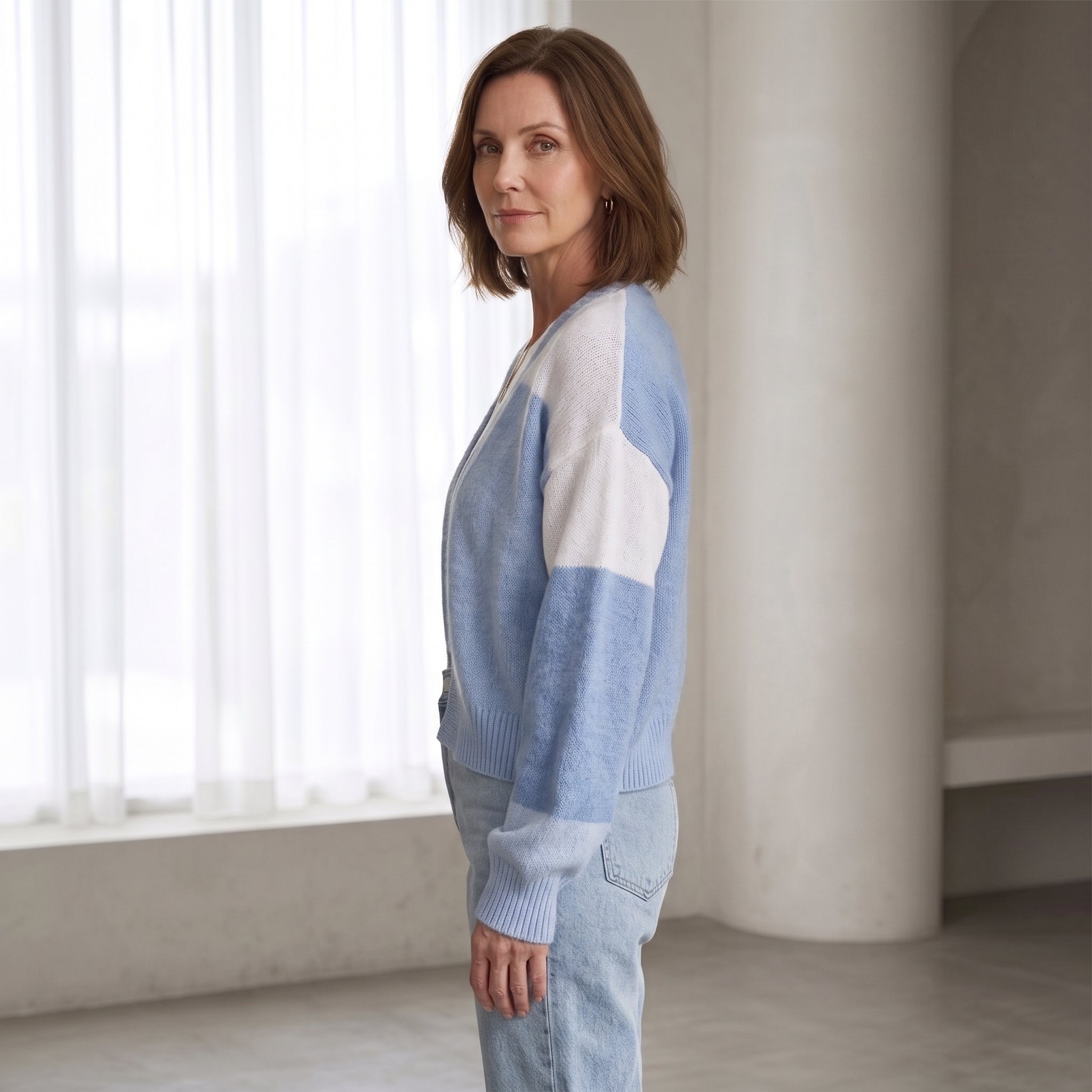 Color-Block Cardigan with Ribbed Cuffs for Women