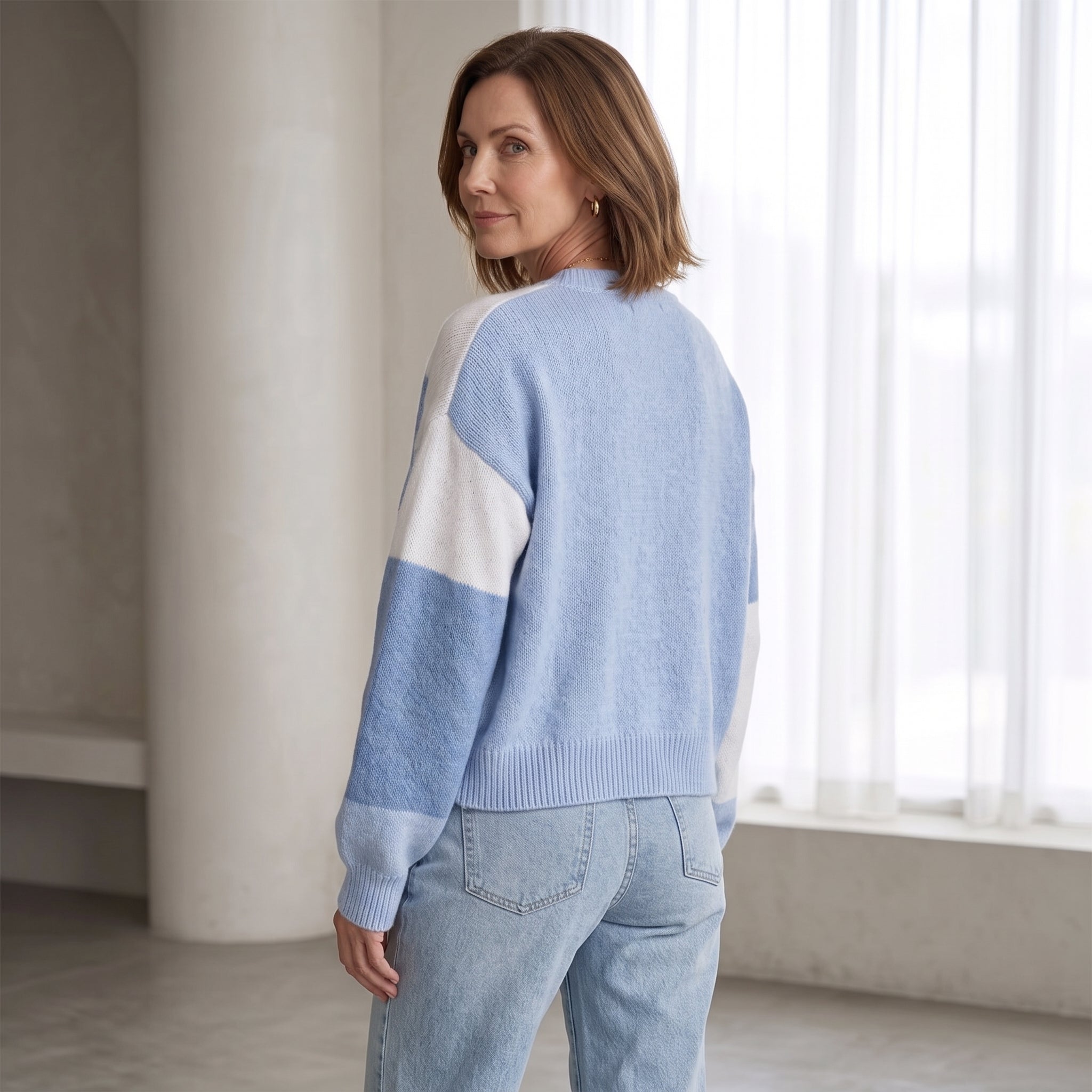 Color-Block Cardigan with Ribbed Cuffs for Women