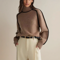 Contrast Trim Turtleneck Sweater with Ribbed Cuffs for Women