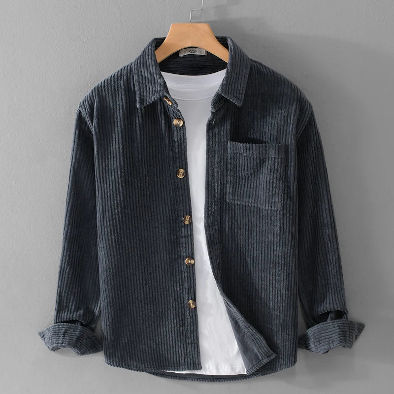 Corduroy Shirt with Chest Pocket and Button Front for men