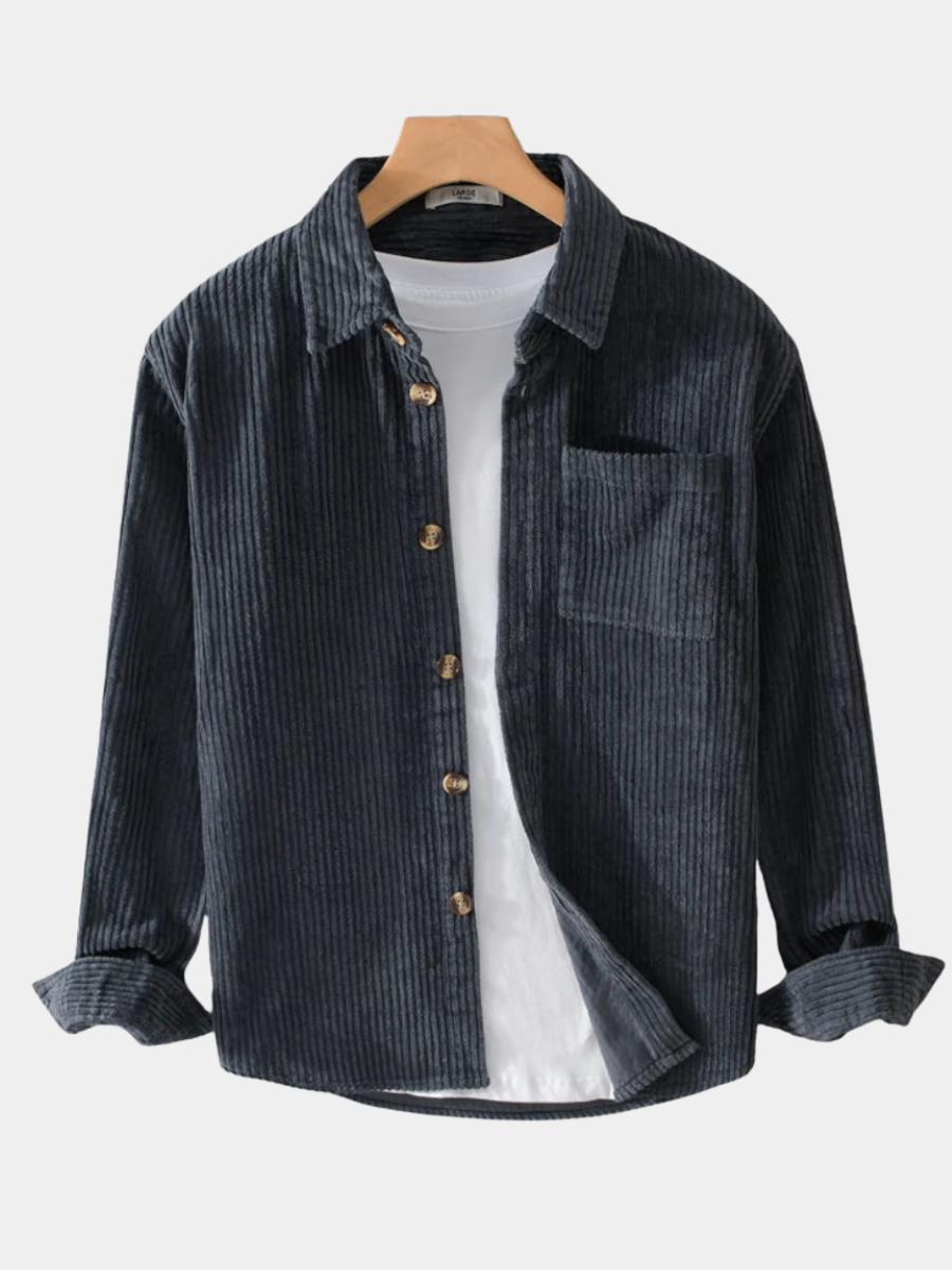 Corduroy Shirt with Chest Pocket and Button Front for men