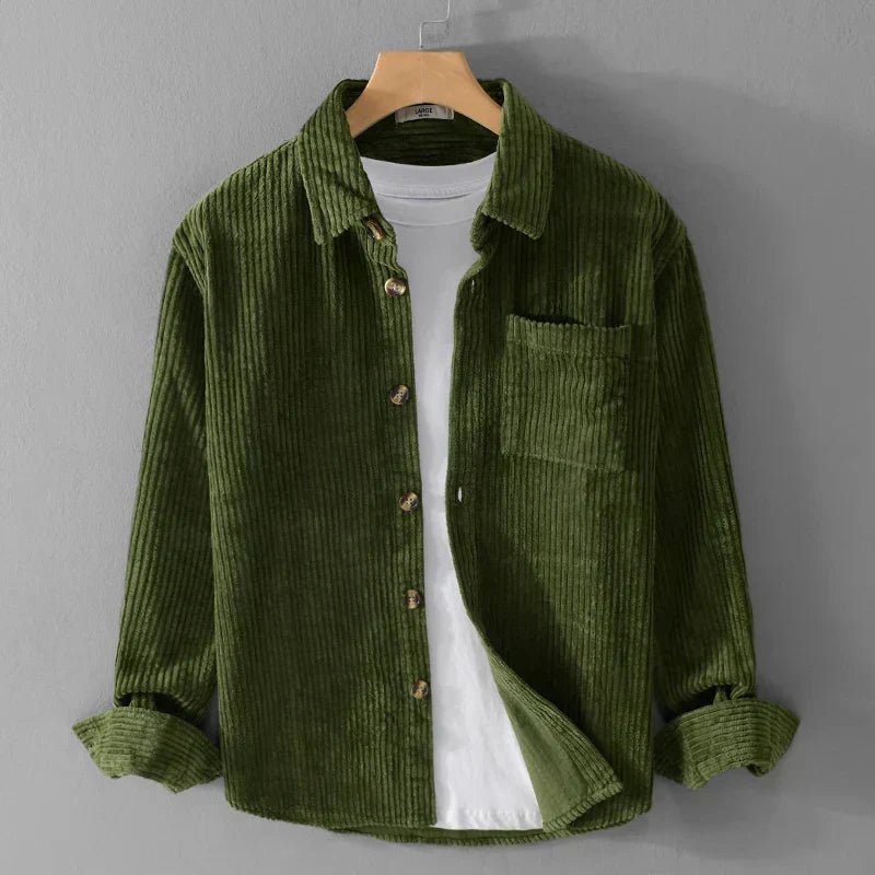 Corduroy Shirt with Chest Pocket and Button Front for men
