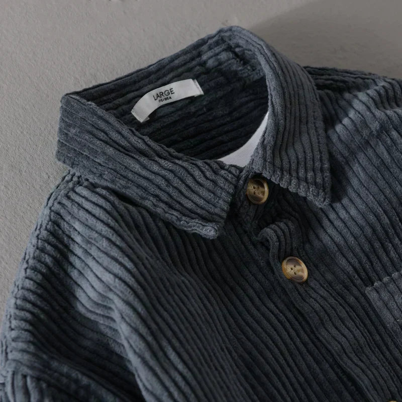 Corduroy Shirt with Chest Pocket and Button Front for men