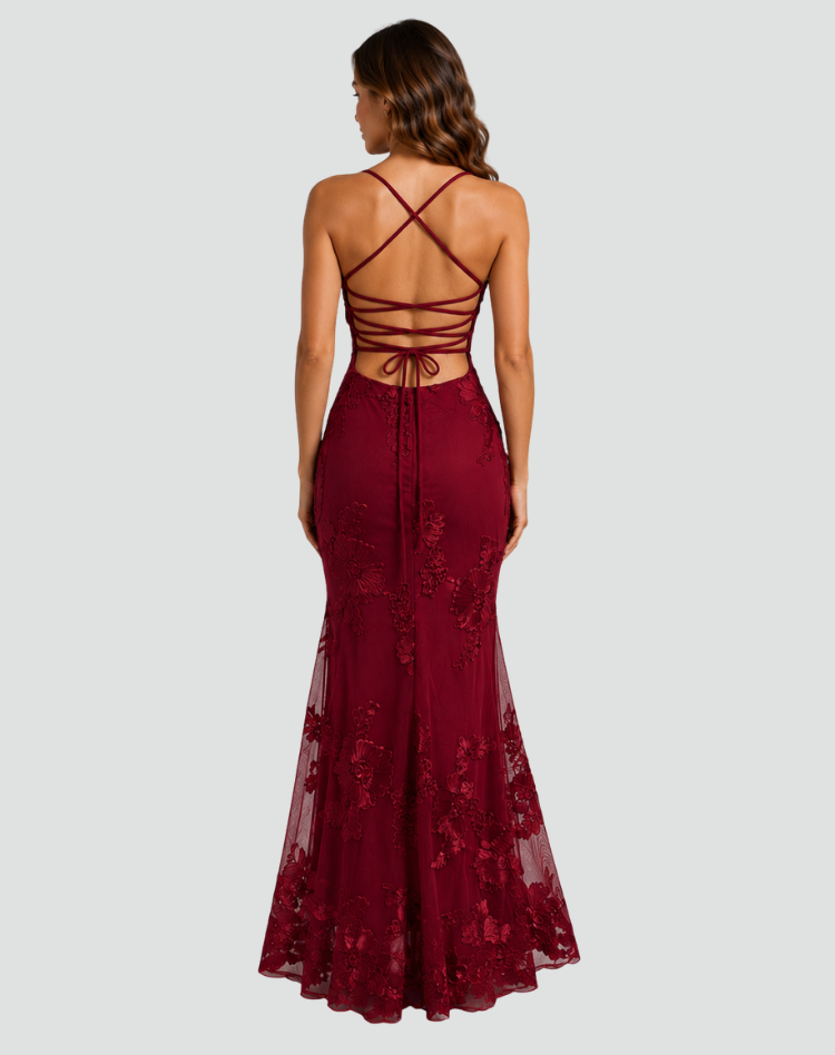 Corset Bodice Formal Maxi Dress with Floral Textured Detailing for Women