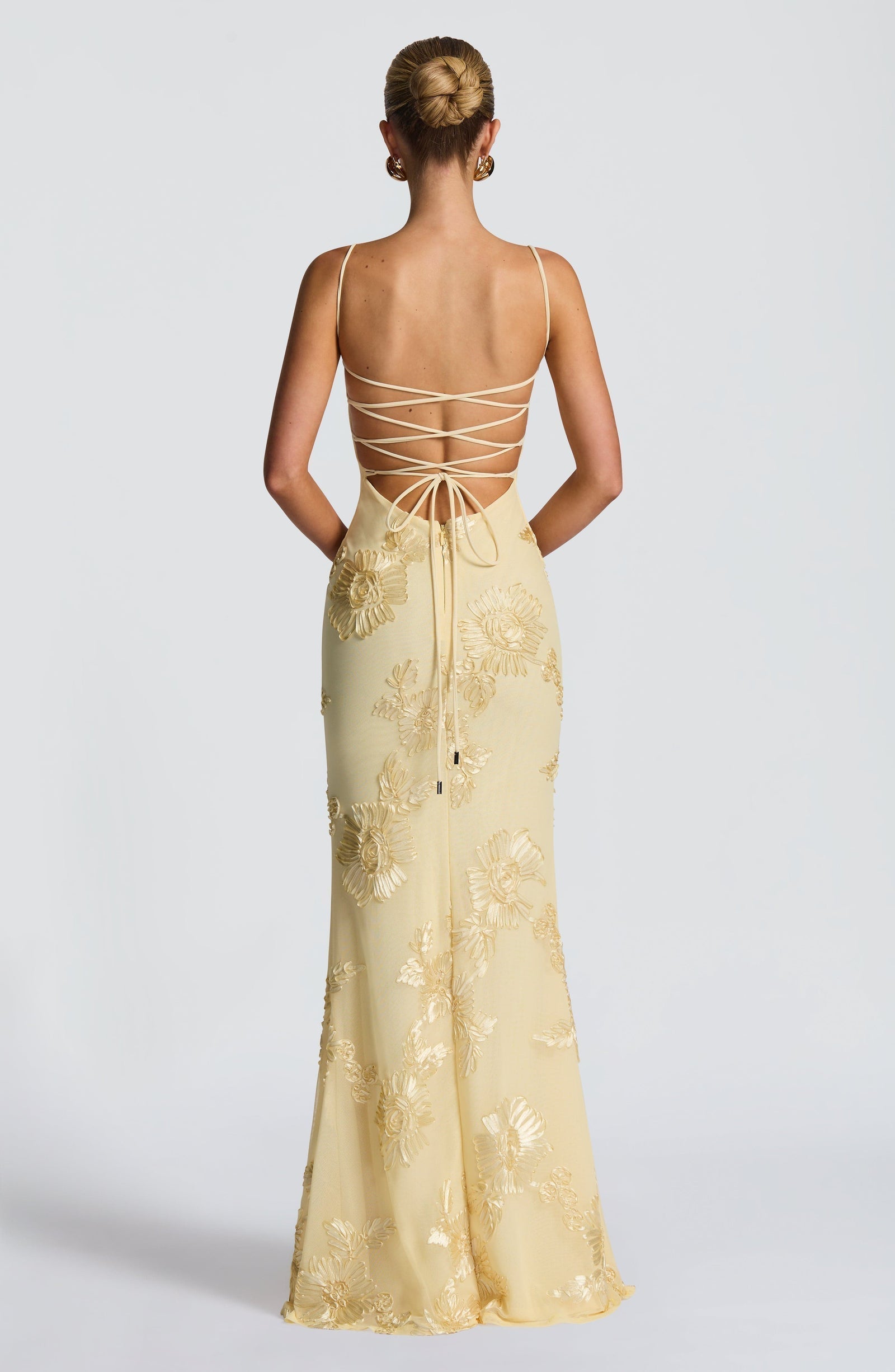 Corset Bodice Formal Maxi Dress with Floral Textured Detailing for Women