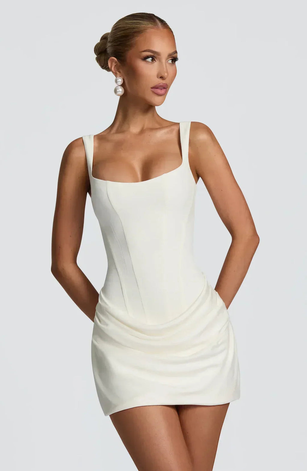 Corset Bodice Mini Dress with Draped Skirt for Women