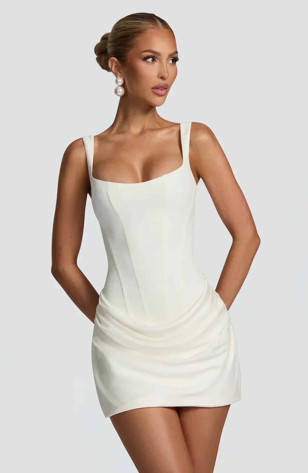 Corset Bodice Mini Dress with Draped Skirt for Women