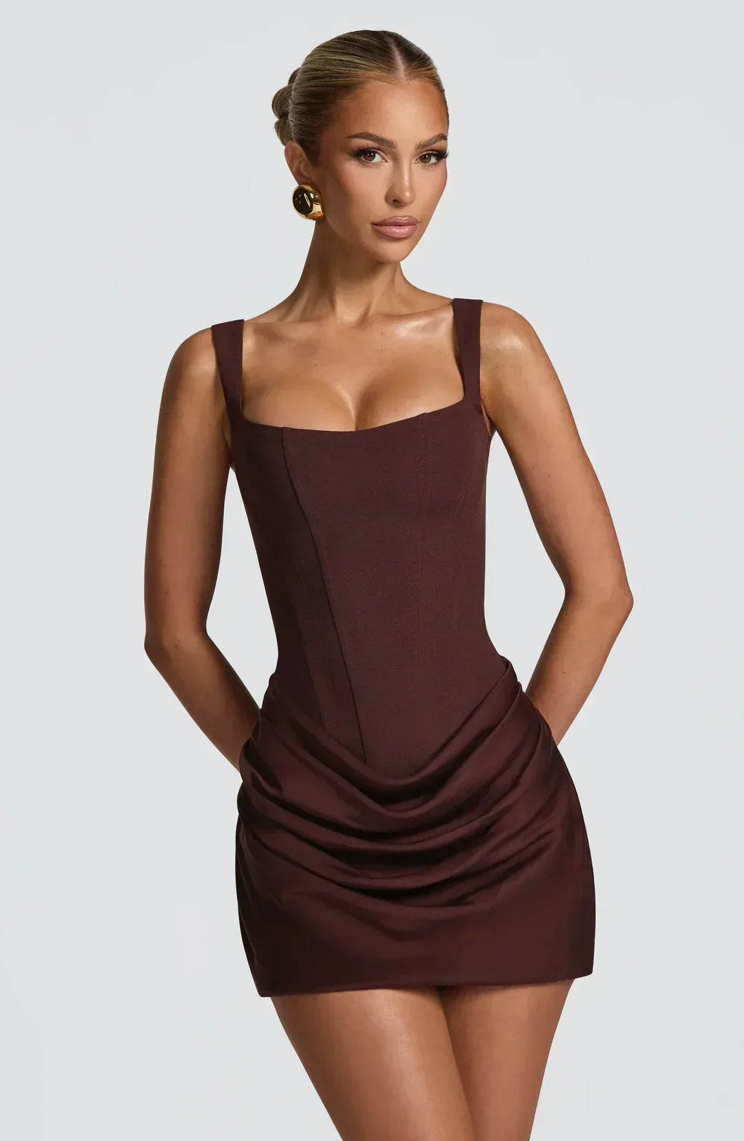 Corset Bodice Mini Dress with Draped Skirt for Women