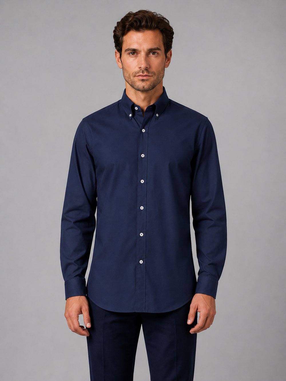 Cotton Blend Shirt with Button Down Collar for Men