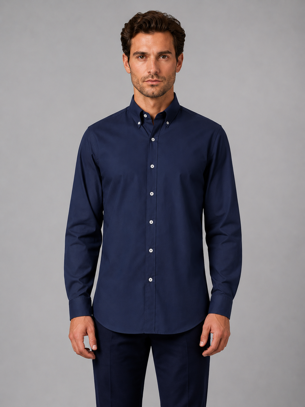 Cotton Blend Shirt with Button Down Collar for Men