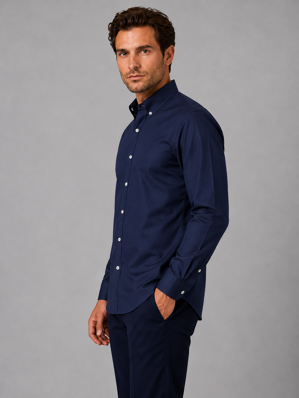 Cotton Blend Shirt with Button Down Collar for Men