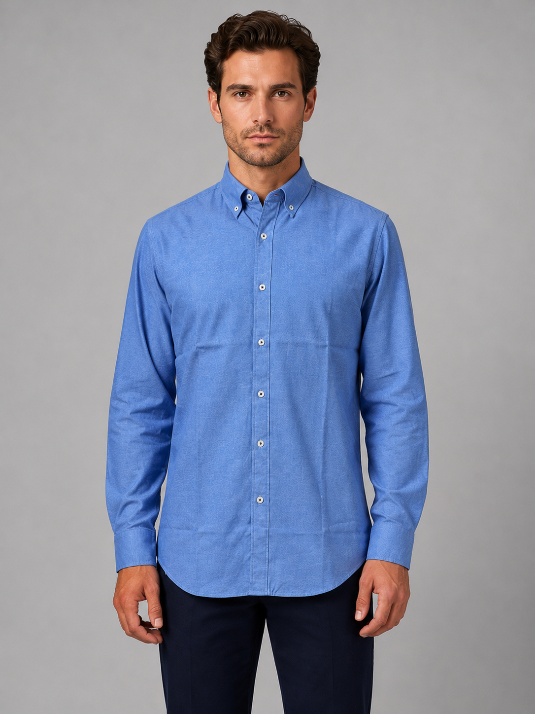 Cotton Blend Shirt with Button Down Collar for Men