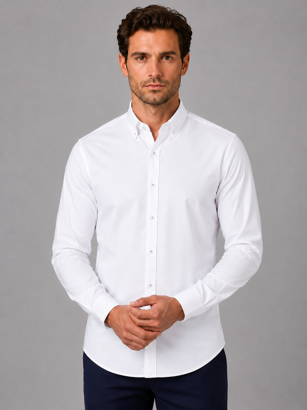 Cotton Blend Shirt with Button Down Collar for Men