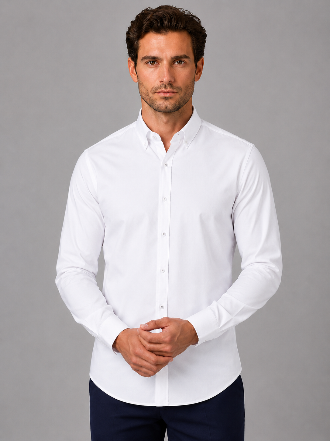 Cotton Blend Shirt with Button Down Collar for Men