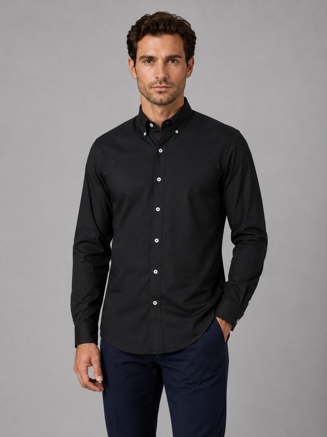 Cotton Blend Shirt with Button Down Collar for Men