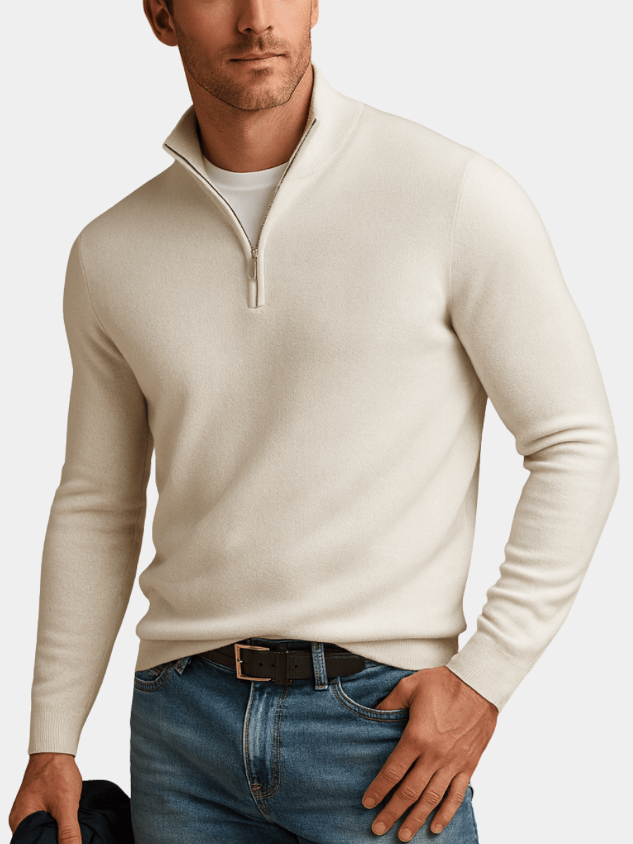 Cotton Jumper with Half Zip and Stand Collar for men