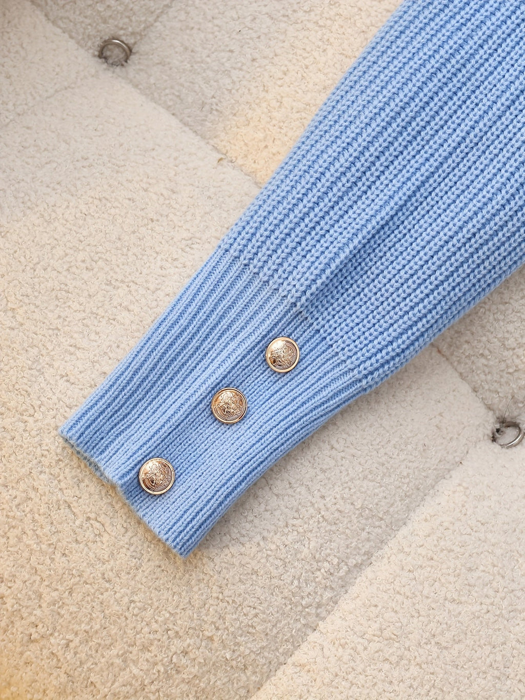 Cowl Neck Jumper with Rib Knit and Button Cuffs for Womens