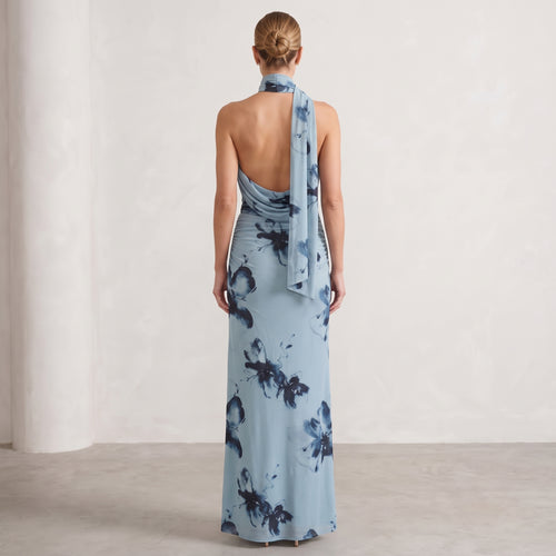 Asymmetric Maxi Dress with Floral Print for Women