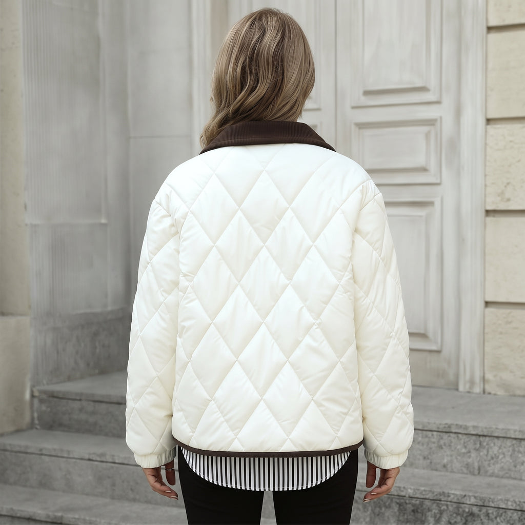 Diamond-Quilted Padded Jacket with Front Pockets for Women