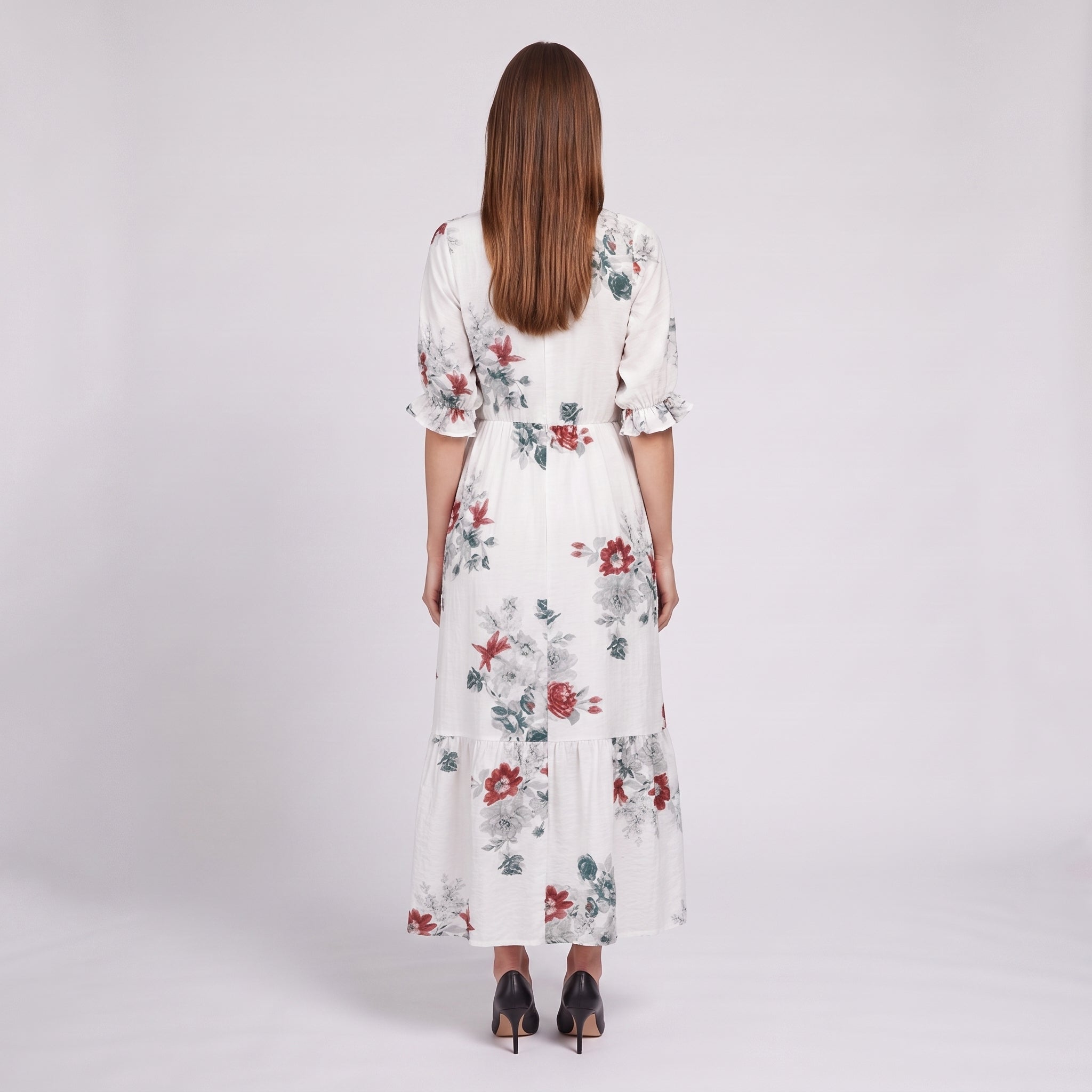 Relaxed Floral Maxi Dress with Tassel Tie V-Neckline for Women