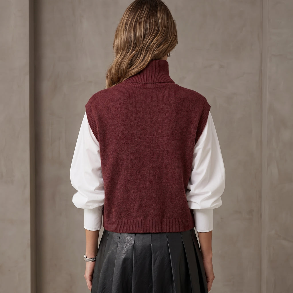 High-Neck Sweater Vest with Ribbed Armholes for Women