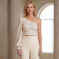 Sequin One-Shoulder Top with Long Sleeve for Women