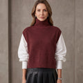 High-Neck Sweater Vest with Ribbed Armholes for Women