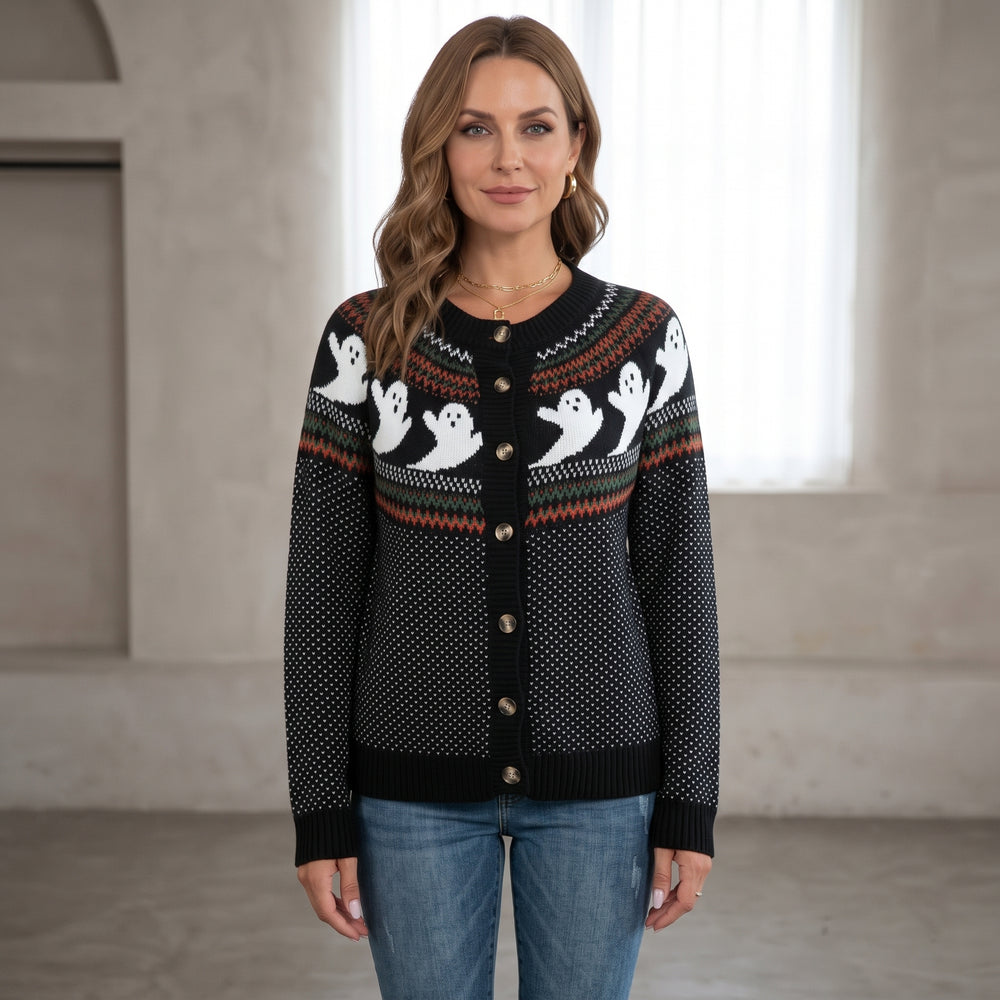 Ghost Knit Cardigan with Ribbed Trim for Women