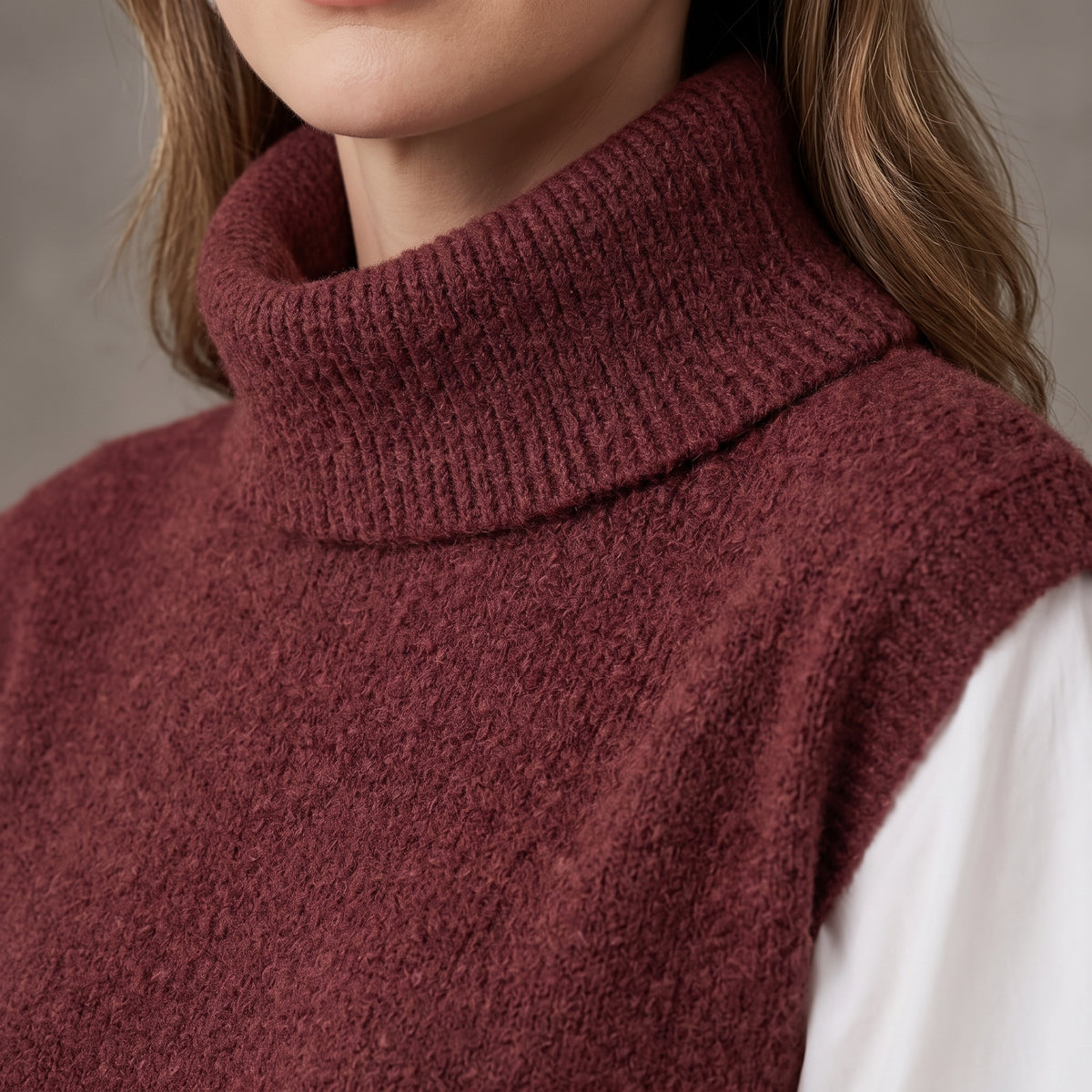 High-Neck Sweater Vest with Ribbed Armholes for Women