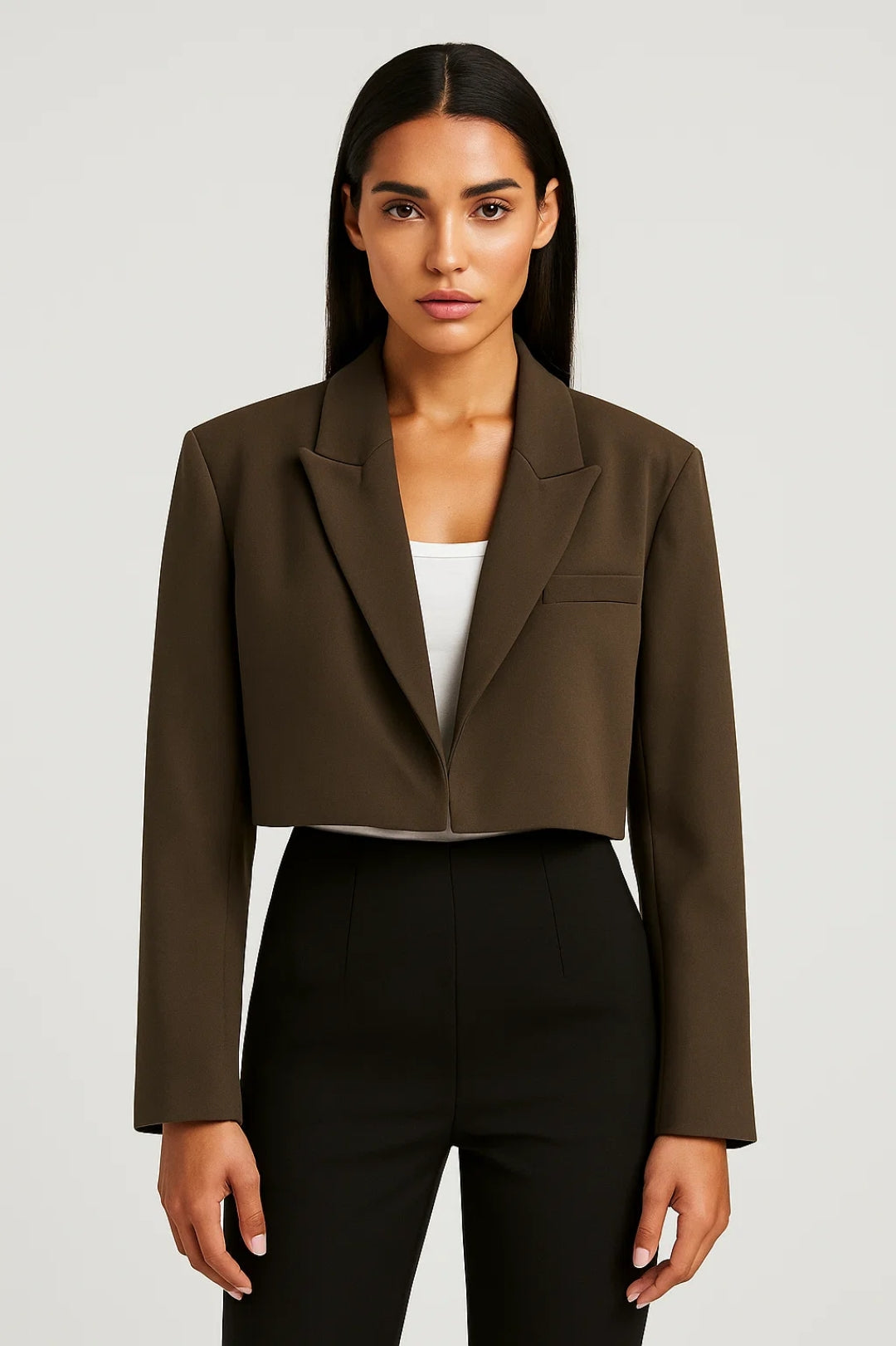 Cropped Blazer with Notched Lapels for Women