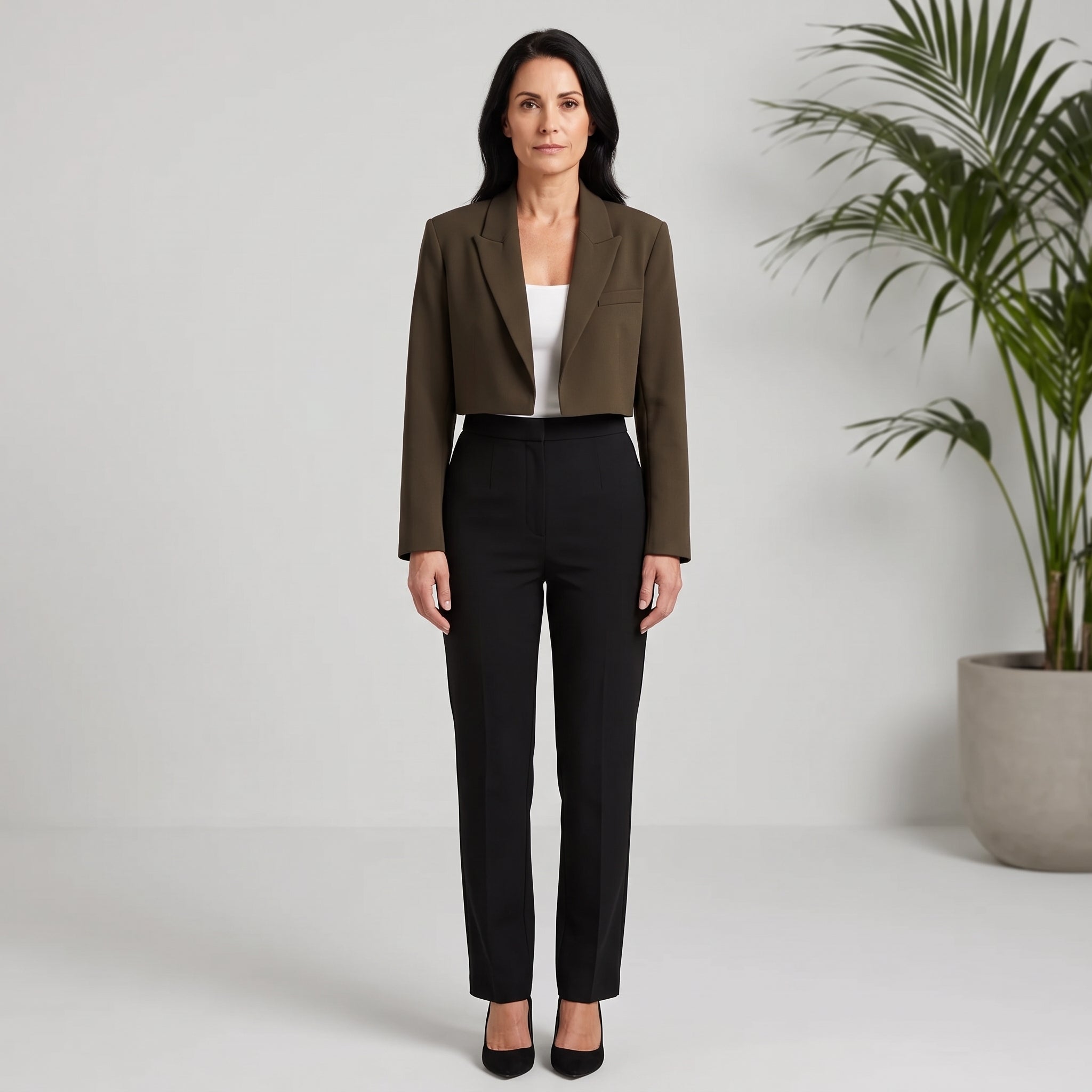 Cropped Blazer with Notched Lapels for Women