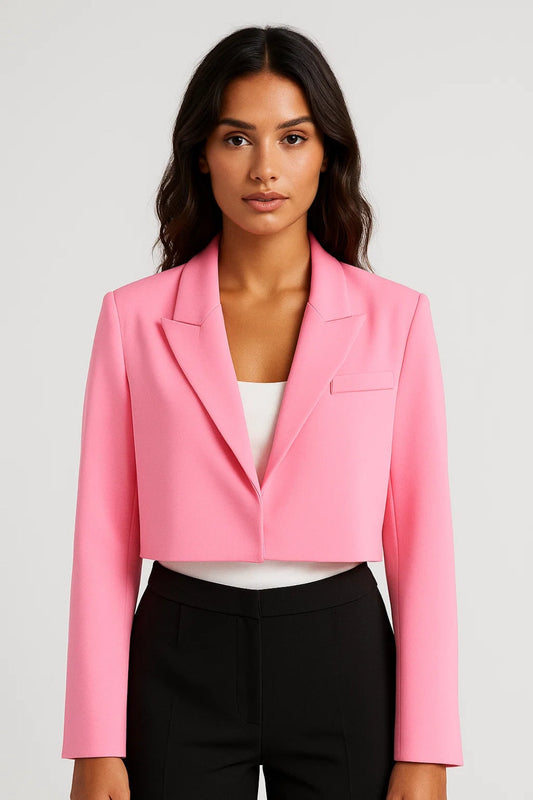 Cropped Blazer with Notched Lapels for Women
