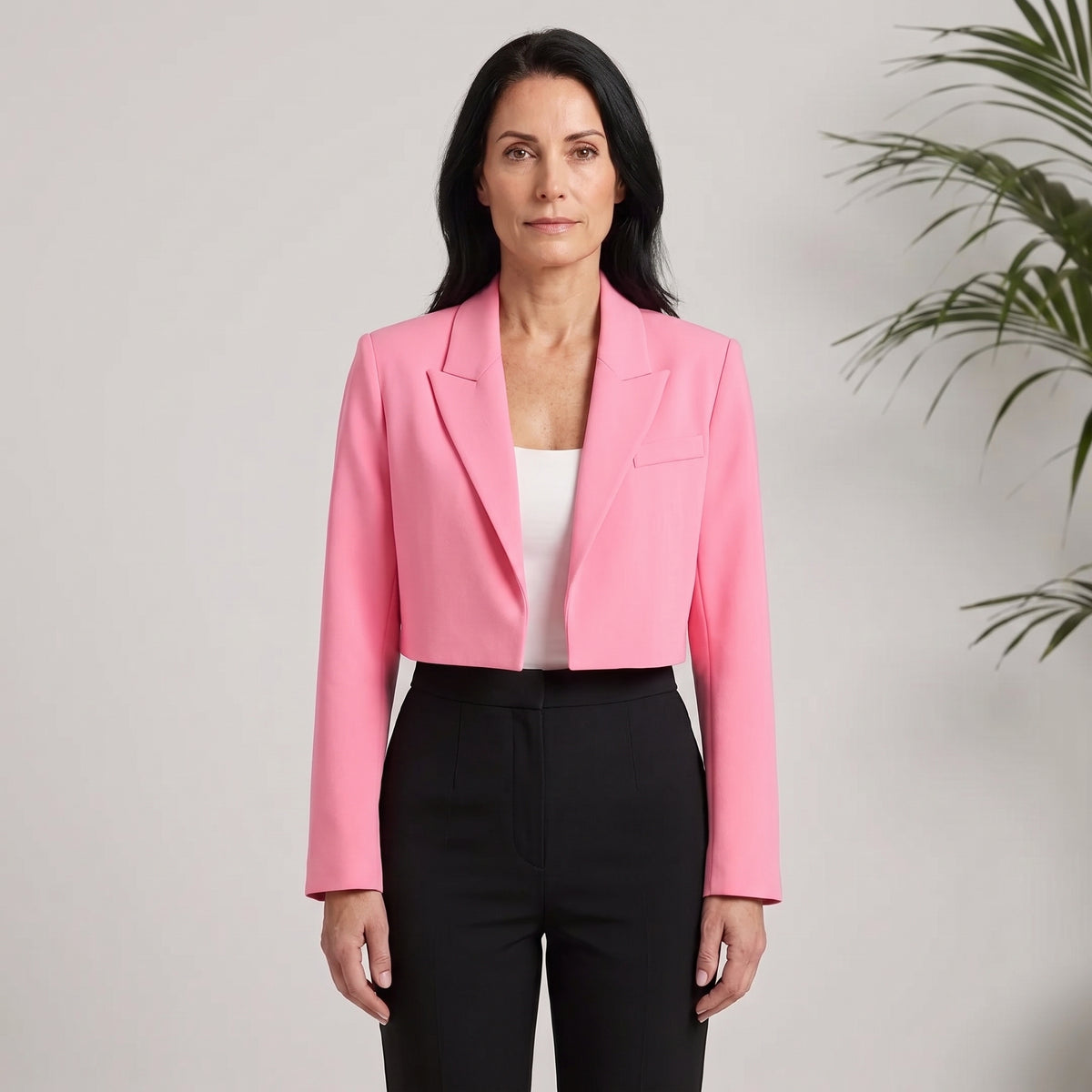 Cropped Blazer with Notched Lapels for Women