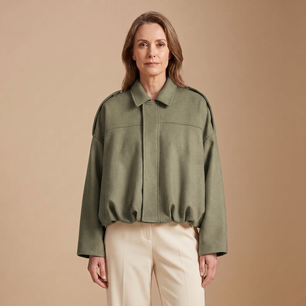 Cropped Bomber Jacket with Dropped Shoulders for Women