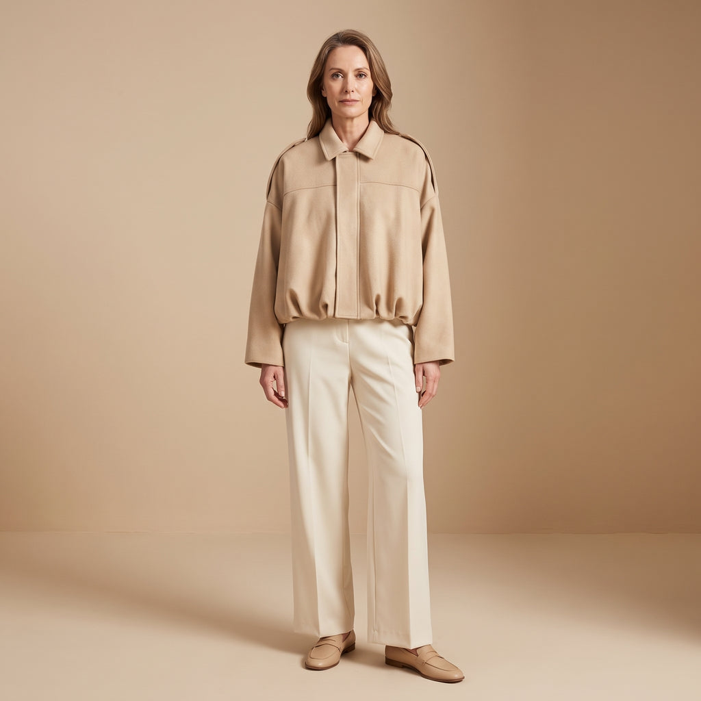 Cropped Bomber Jacket with Dropped Shoulders for Women