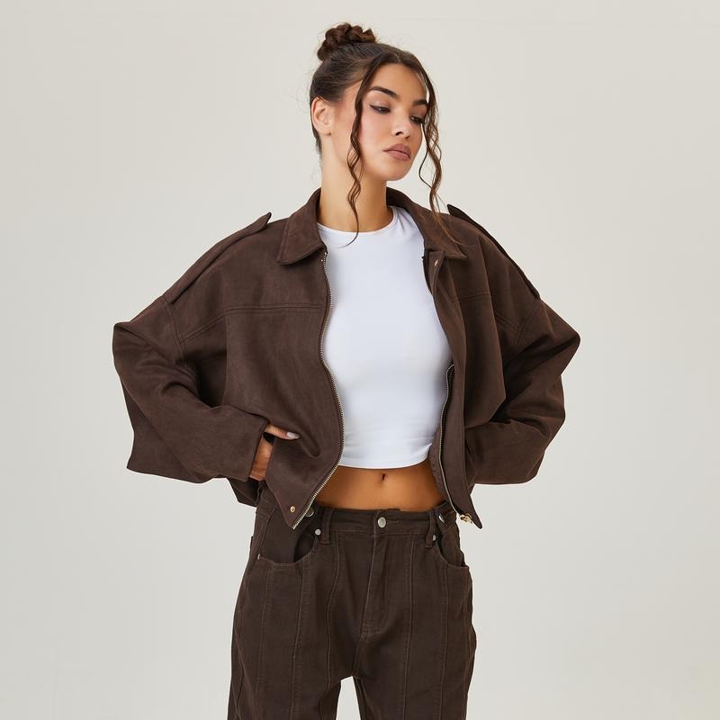 Cropped Bomber Jacket with Dropped Shoulders for Women