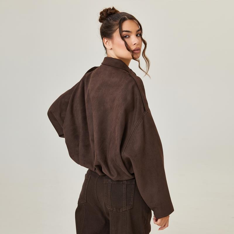 Cropped Bomber Jacket with Dropped Shoulders for Women