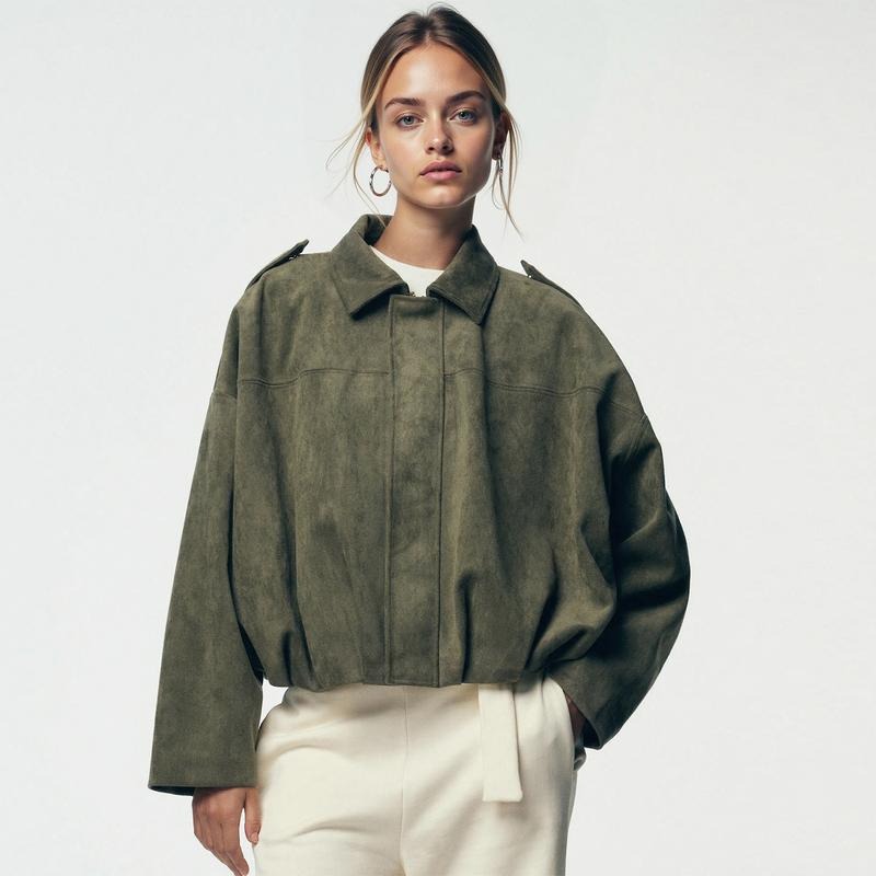 Cropped Bomber Jacket with Dropped Shoulders for Women