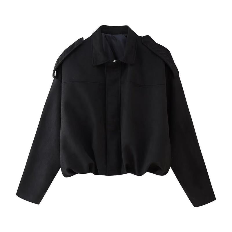 Cropped Bomber Jacket with Dropped Shoulders for Women