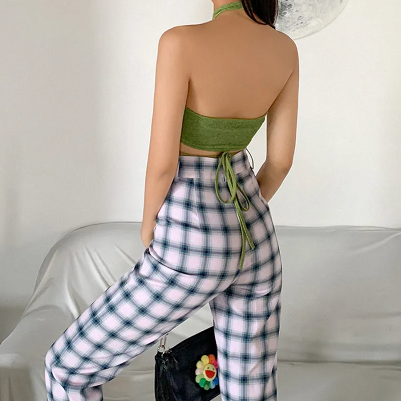 Cross-Front Halter Crop Top with Wraparound Waist Straps for Women