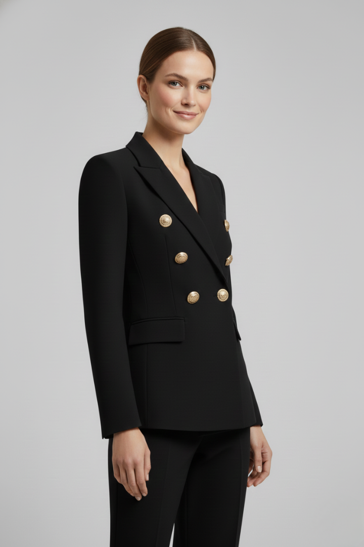 Double-Breasted Blazer with Gold Buttons for Women