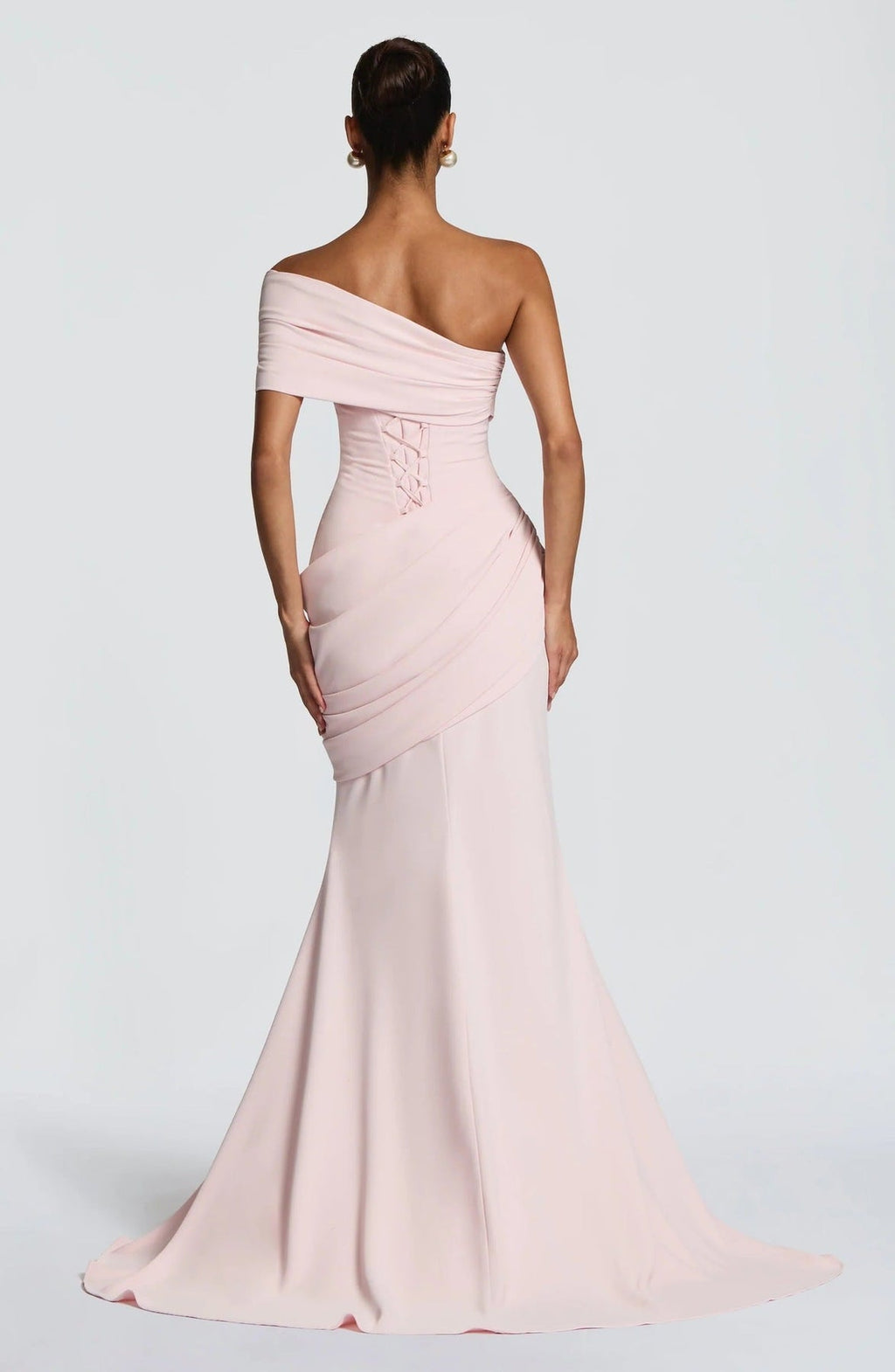Draped Evening Gown with Off-Shoulder Neckline for Women