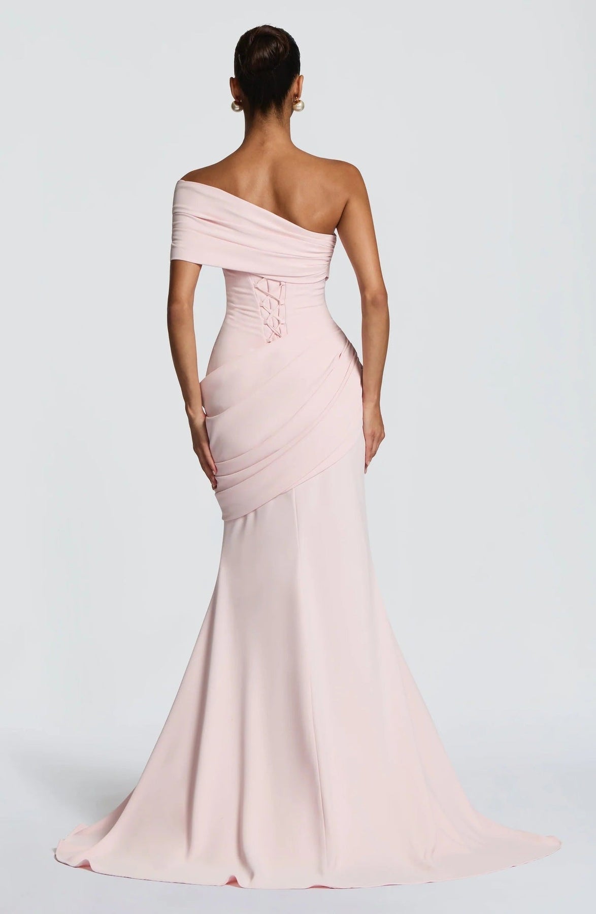 Draped Evening Gown with Off-Shoulder Neckline for Women