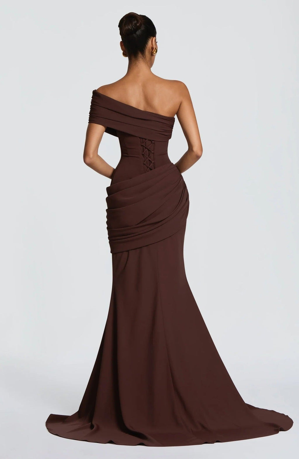 Draped Evening Gown with Off-Shoulder Neckline for Women