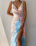 Draped V-Neck Midi Dress with Side Slit for Women