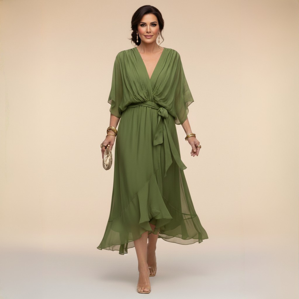 Dress with Flutter Sleeves and Tie Waist for Womens