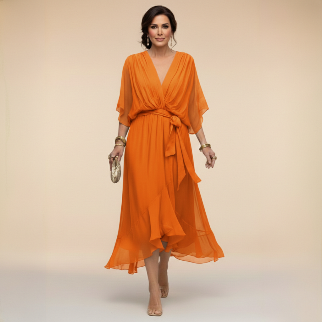 Dress with Flutter Sleeves and Tie Waist for Womens